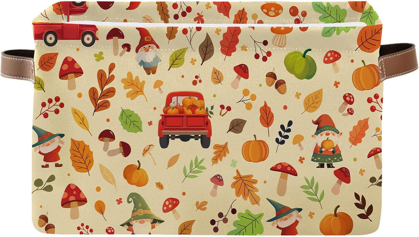 Cesta regalo otoño hojas arce asas ropa juguetes