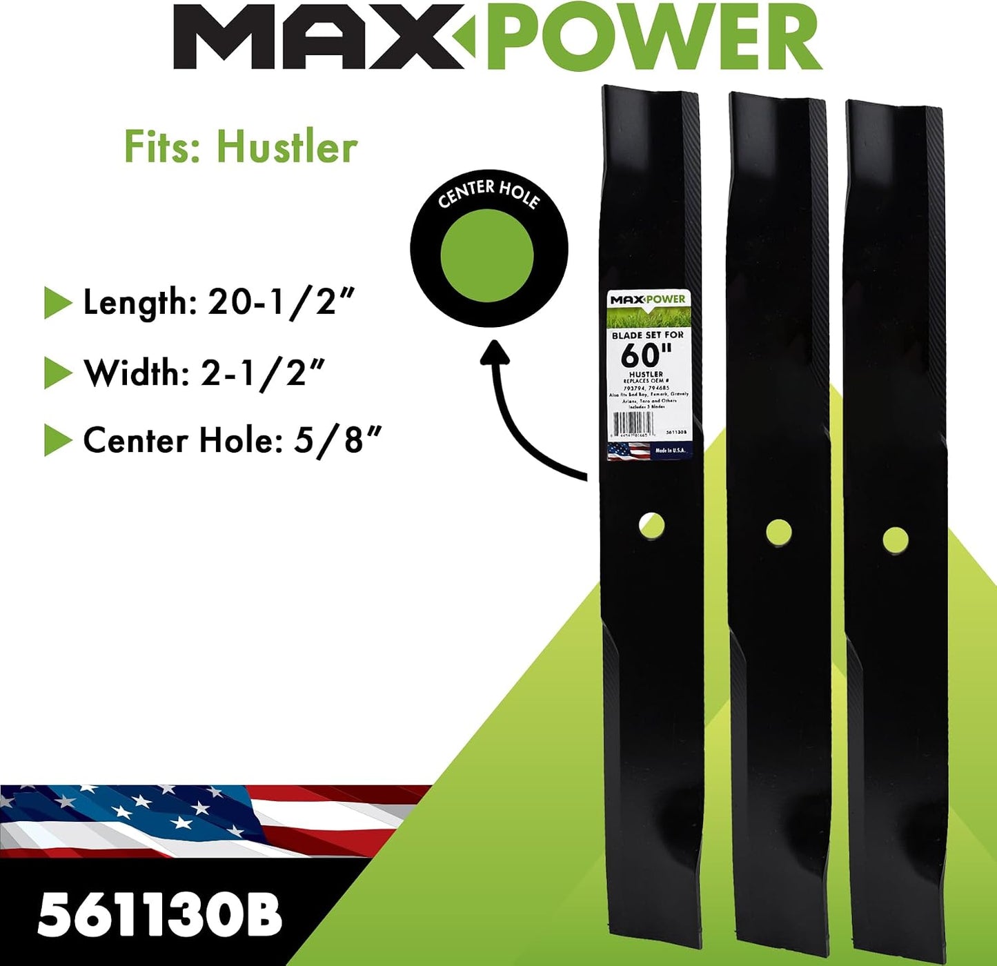 Set 3 cuchillas para cortacéspedes Hustler 60"