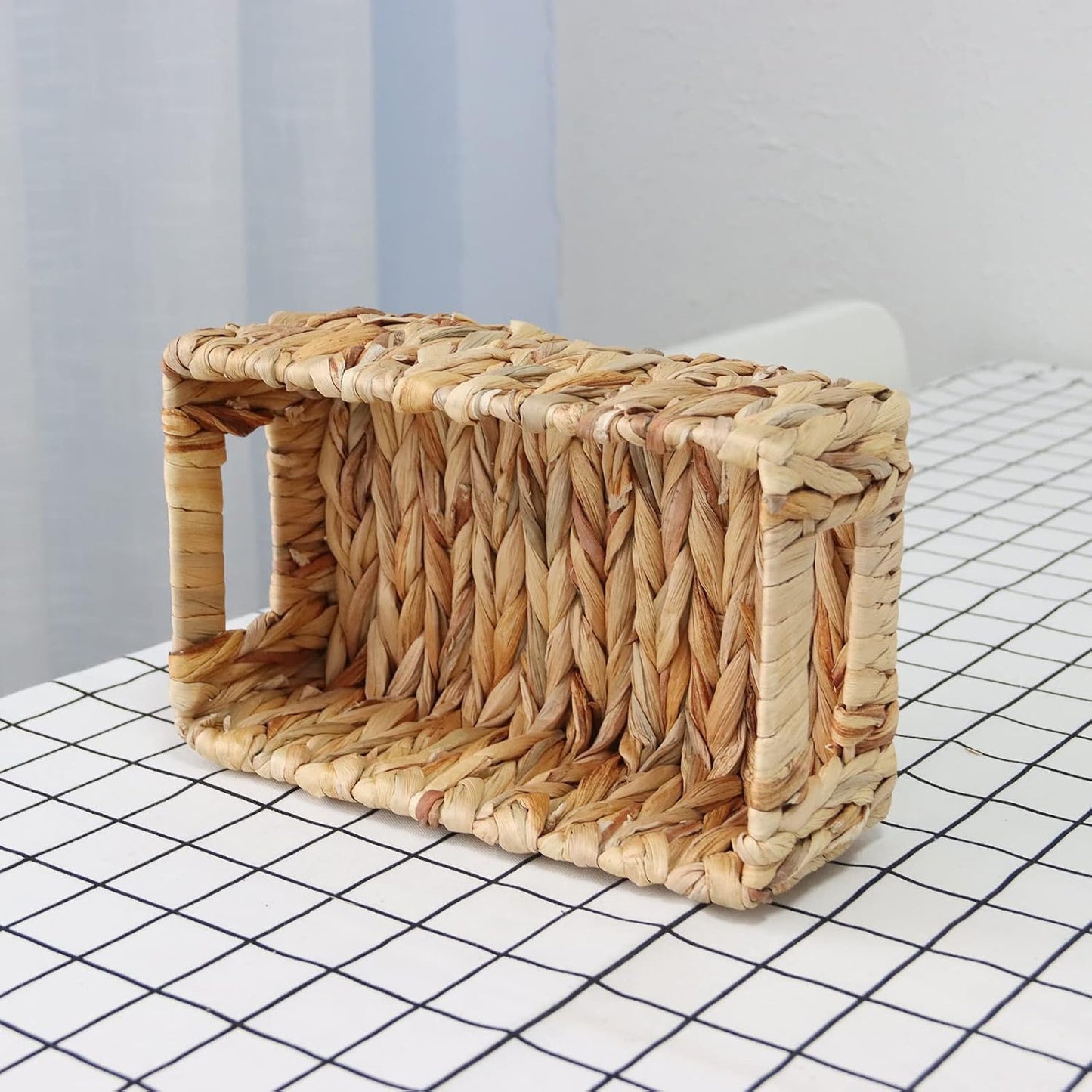 Cesta jacinto de agua mimbre asas integradas para estante