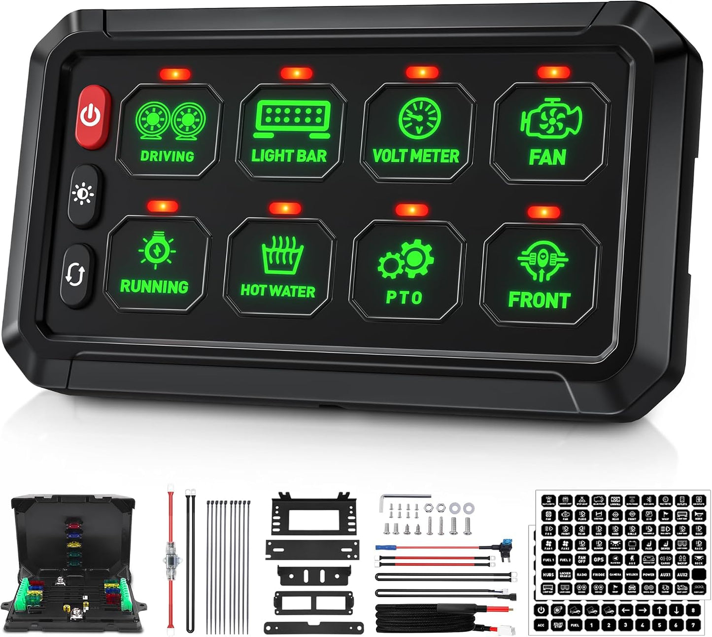 Panel interruptor 8 bandas verde 3 botones silicona
