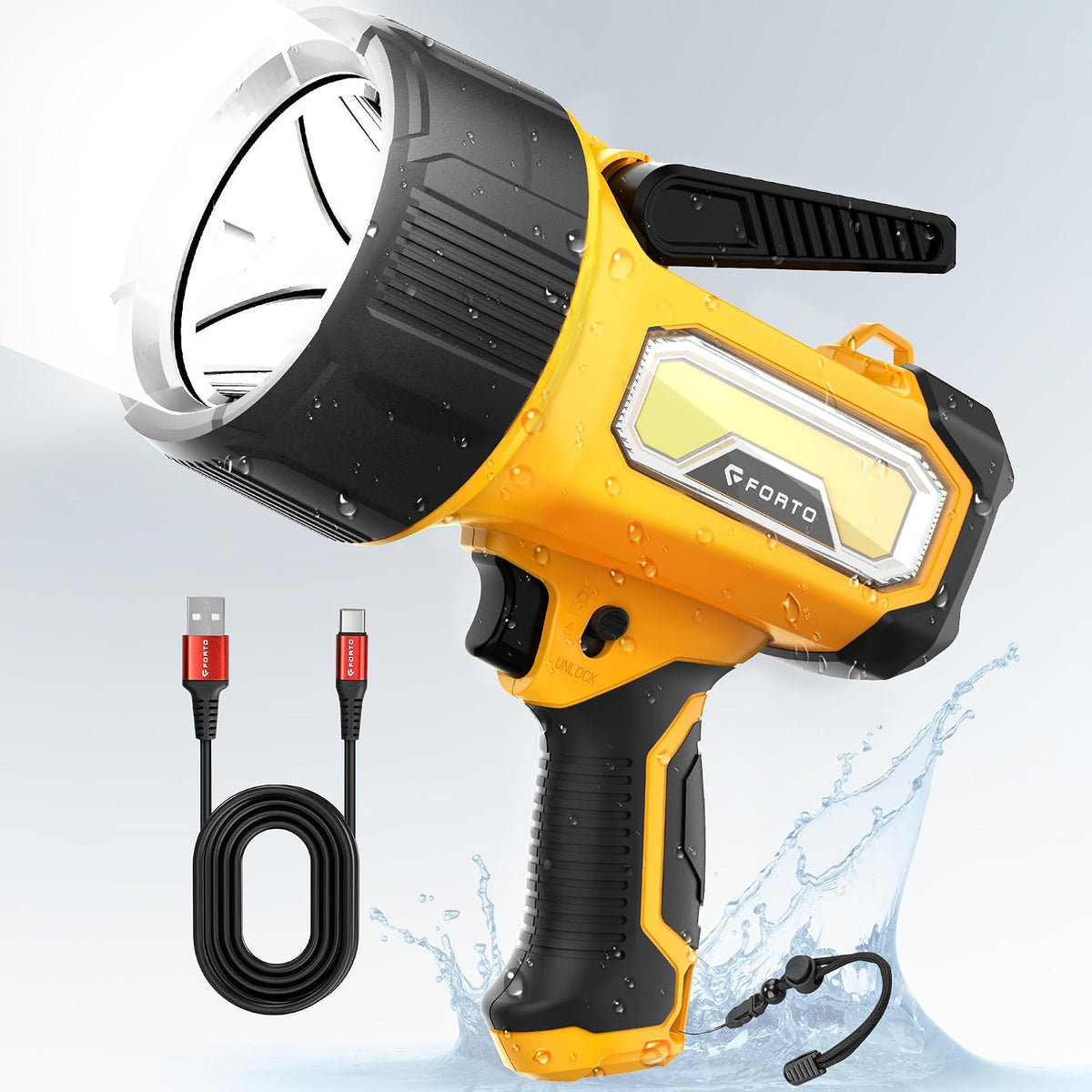 Foco recargable luz mano IPX7 6 modos amarillo