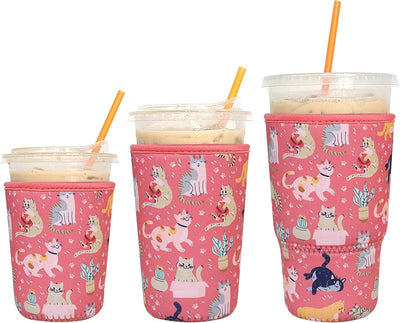 Pack 3 fundas reutilizables para café helado neopreno gato