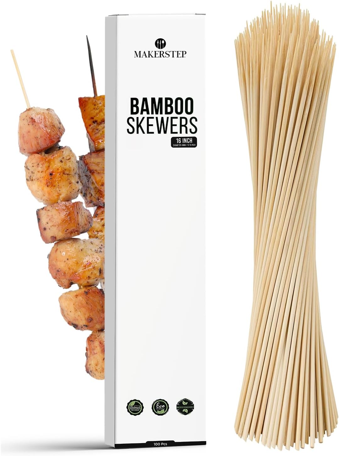 Brochetas bambú 16pulg paquete 100 unidades