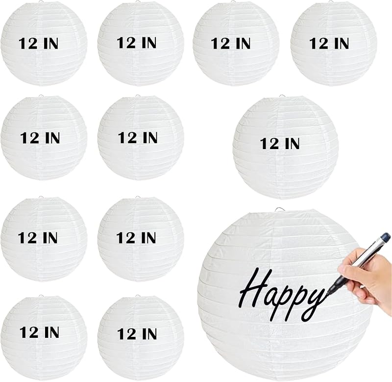 12 Faroles Papel Blanco 12pulg Decoración Halloween Boda