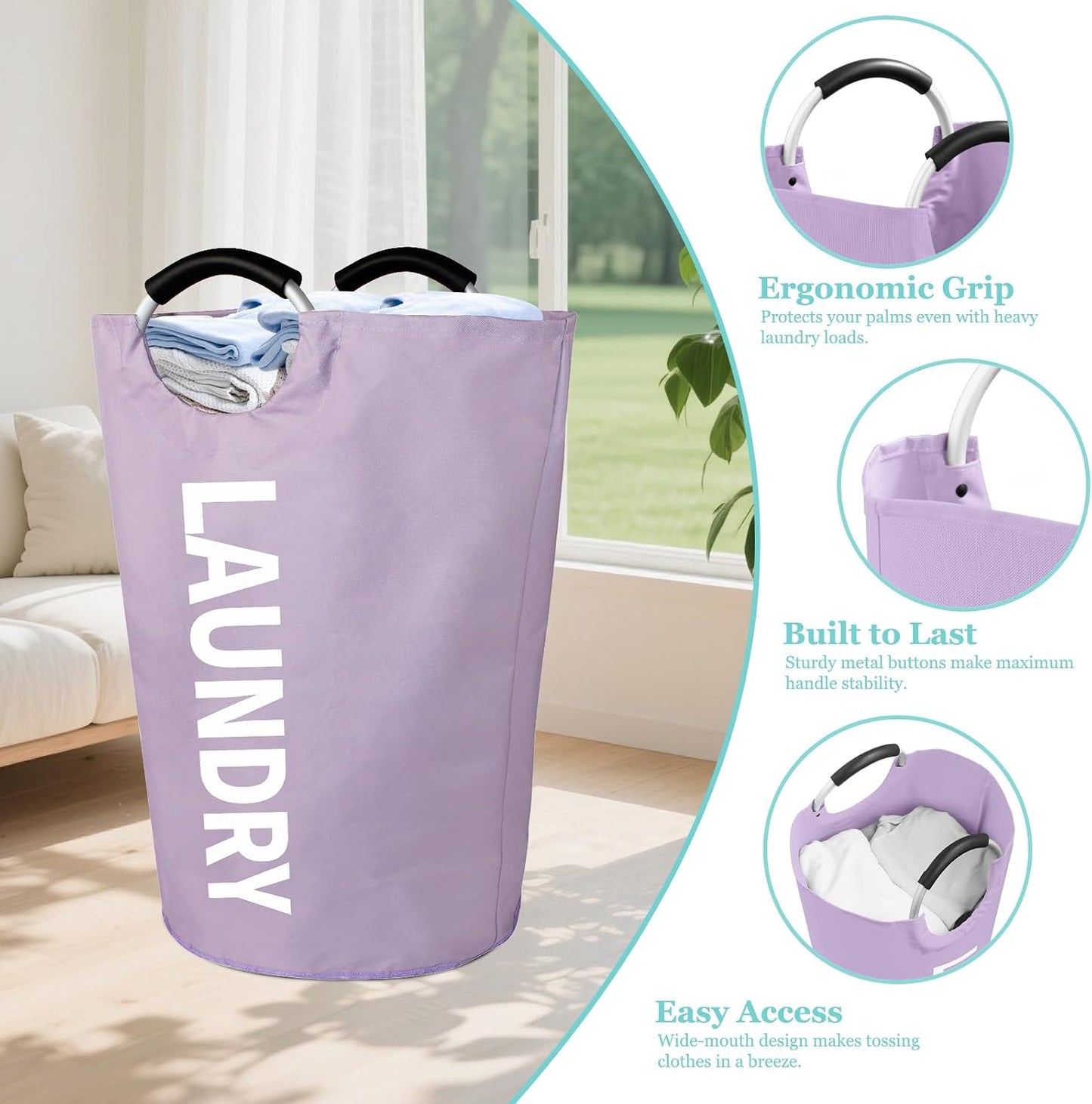 Cesta lavandería plegable 115L tela morado dormitorio