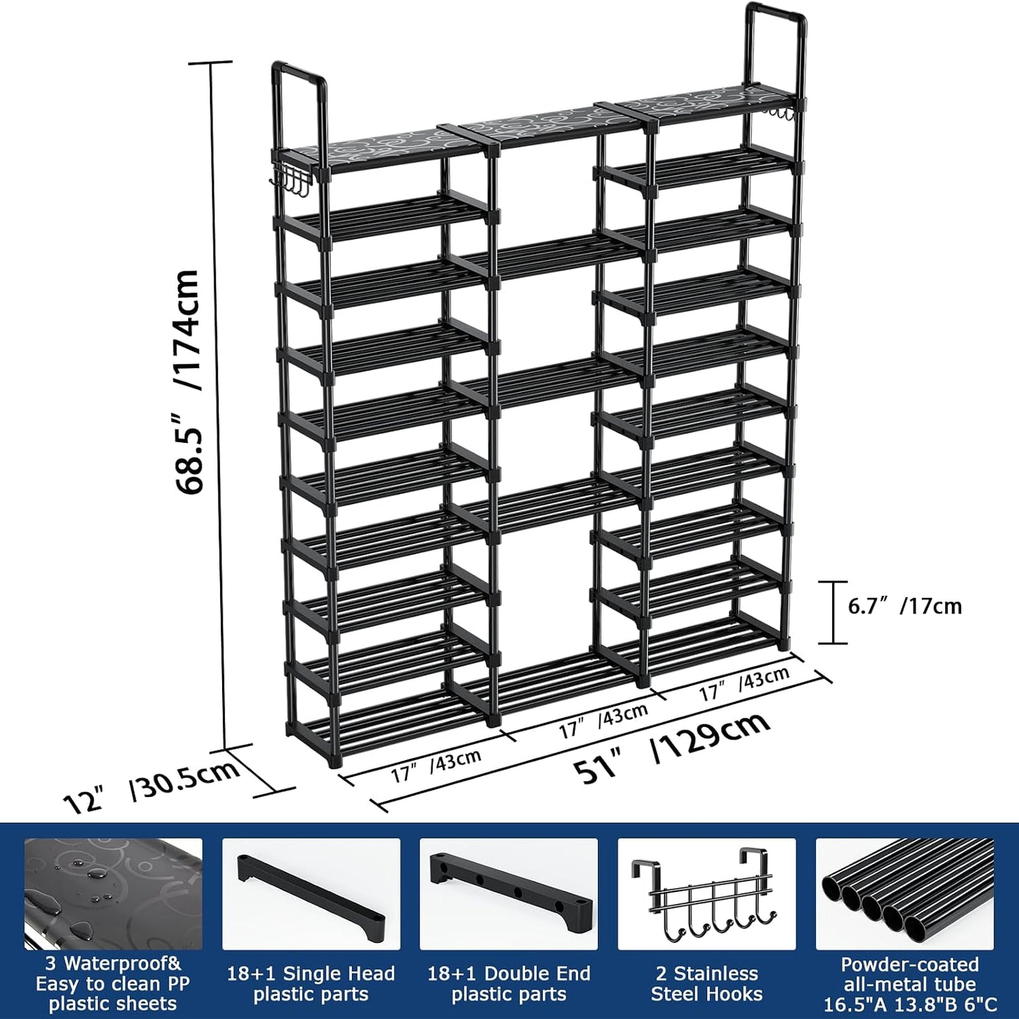 Zapatero 10 Niveles Estante Vertical 55-65 Pares