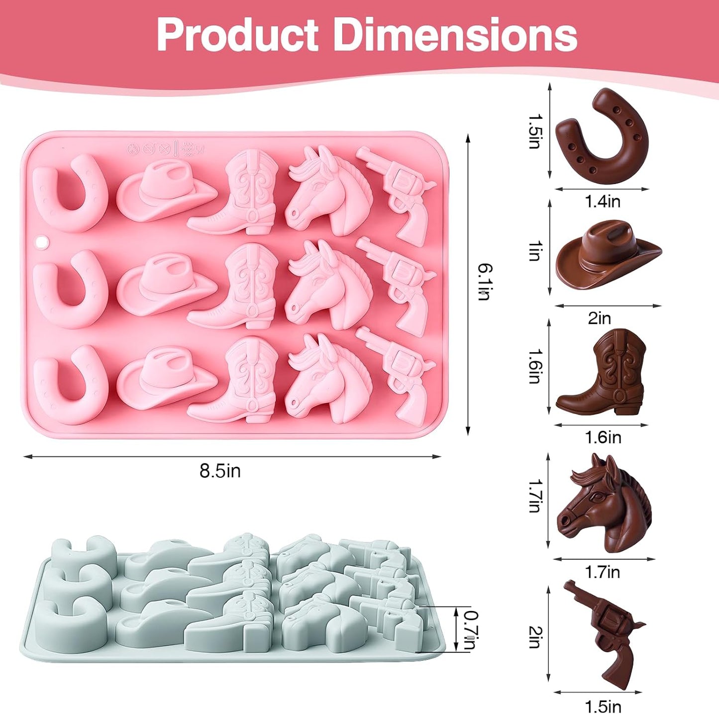 Moldes chocolate caramelo silicona botas sombrero vaquero