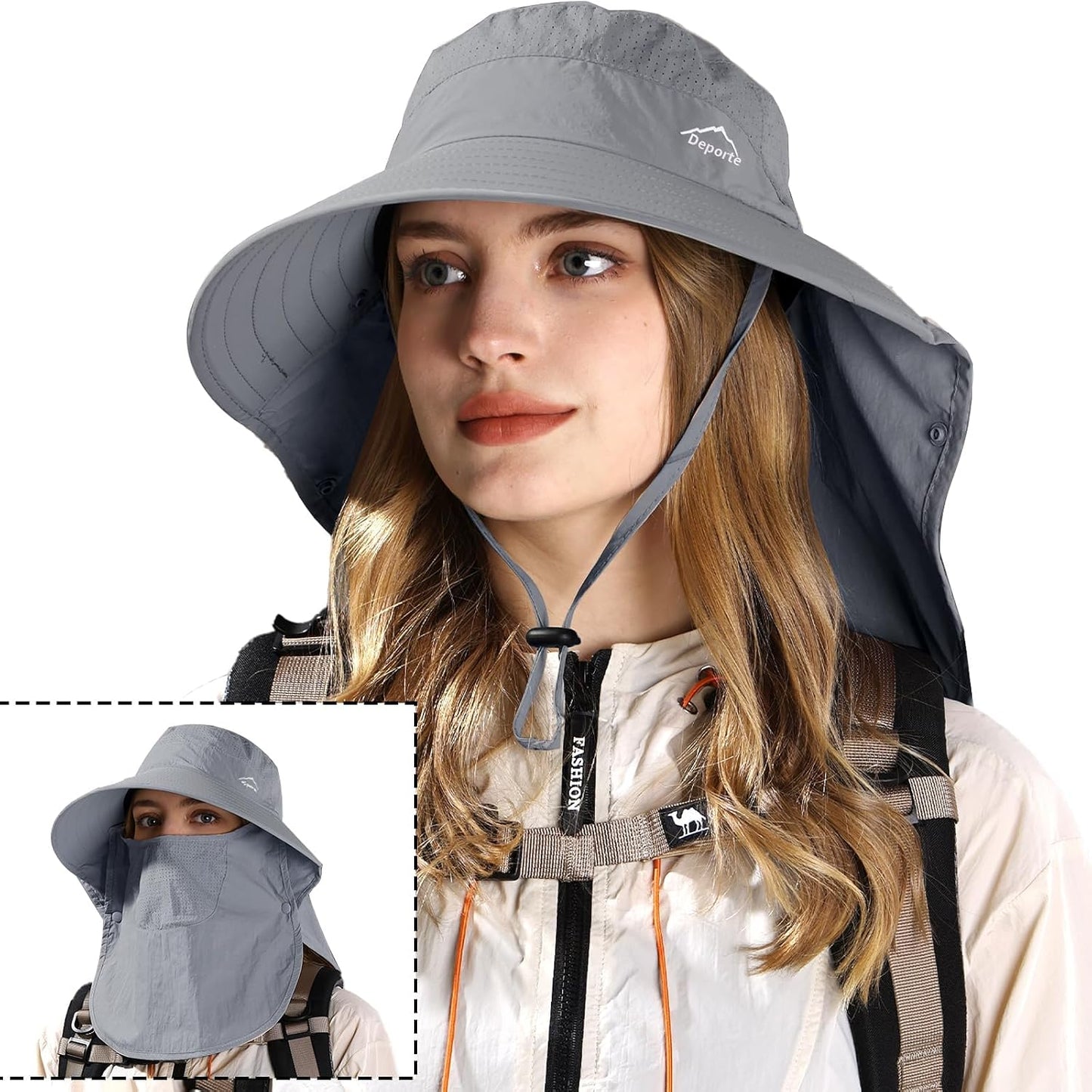 Sombrero sol ala ancha UPF50 con cubierta facial desmontable