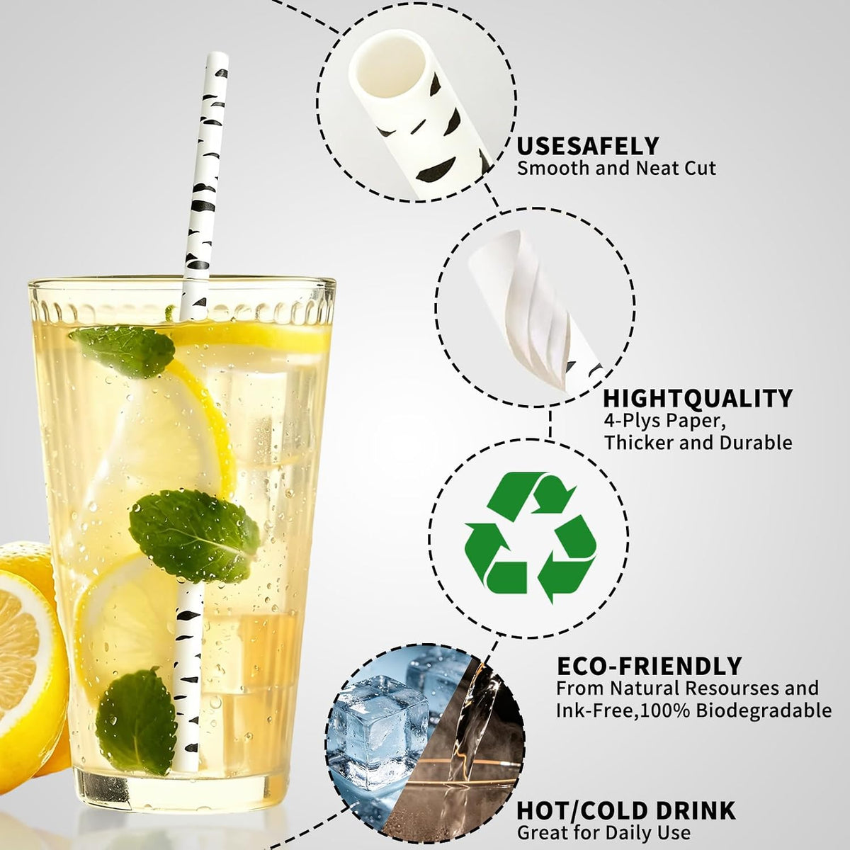100 Pajitas Papel Abedul Biodegradable para Fiestas