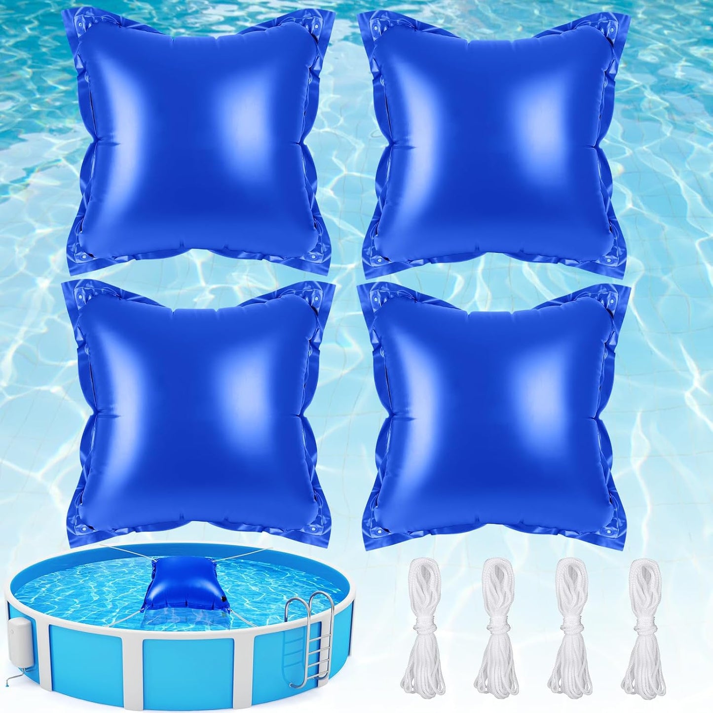 4 Almohadas Piscina PVC 4x4" con Cuerdas 16x20" Invierno