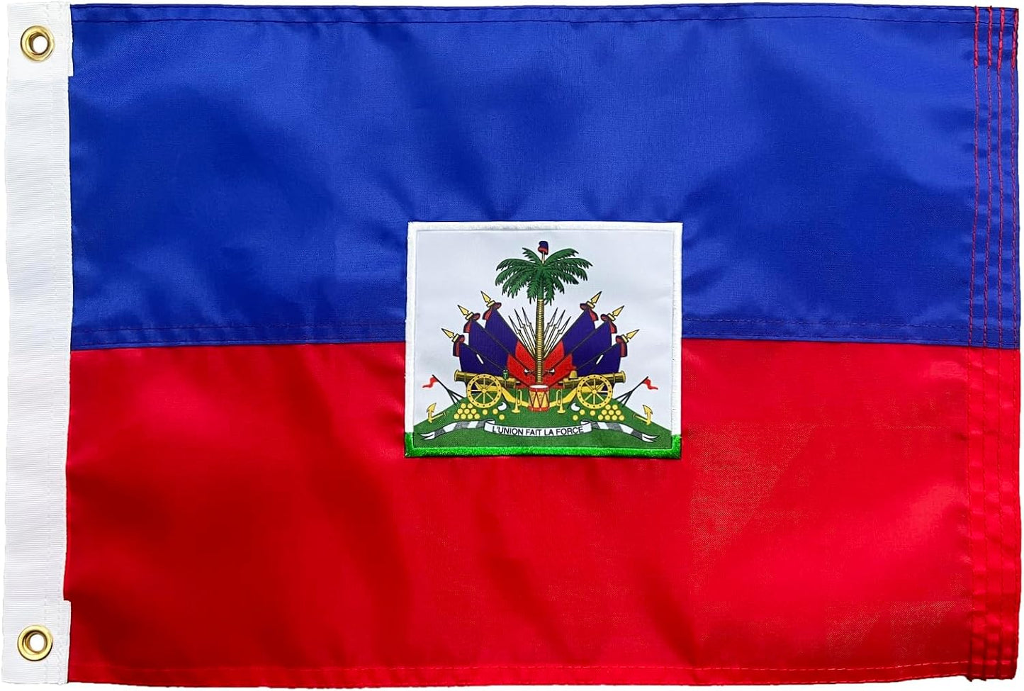 Bandera Haití 12x18" bordada con ojales latón