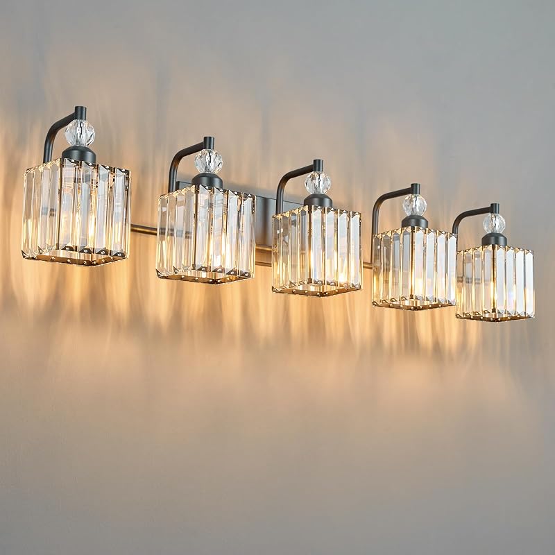 Lámpara tocador baño 5 luces moderna color negro cristal