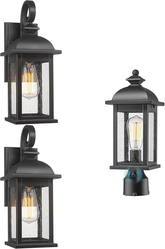 Aplique pared exterior luz poste negro mate vidrio sembrado