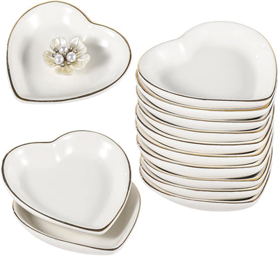 12 Platos Cerámica Corazón para Joyas Anillo Boda Dorado