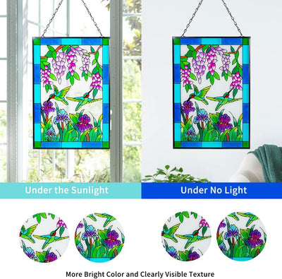 Colibrí vitral atrapasoles 10x15 con cadena decoración Navidad