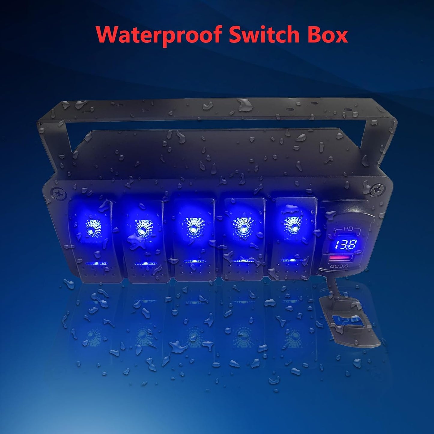 Caja interruptor basculante marino 12V con USB y voltímetro