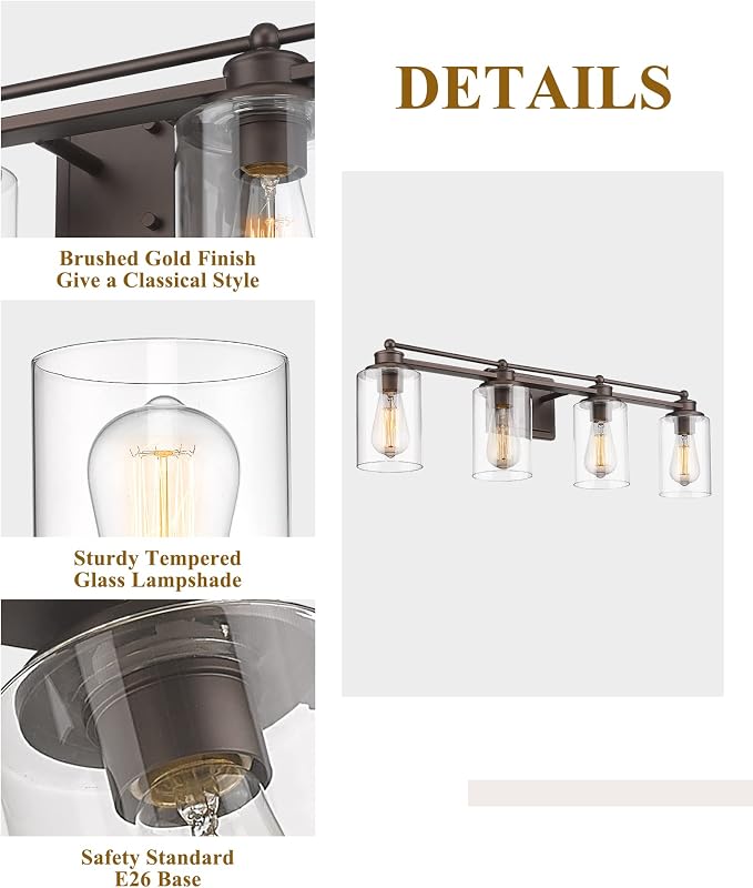 Lámpara pared baño 4 luces bronce aceitado vidrio