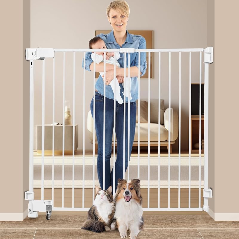 Puerta bebé para gatos y perro ajustable 27-43" blanca