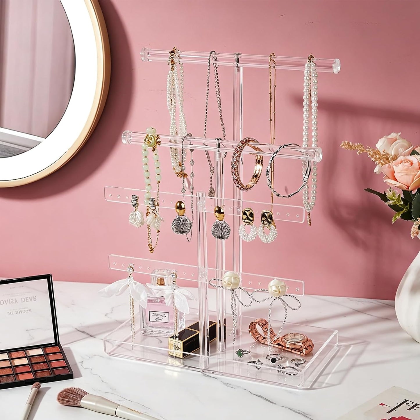 Soporte joyas acrílico 4 niveles 14.5pulg transparente