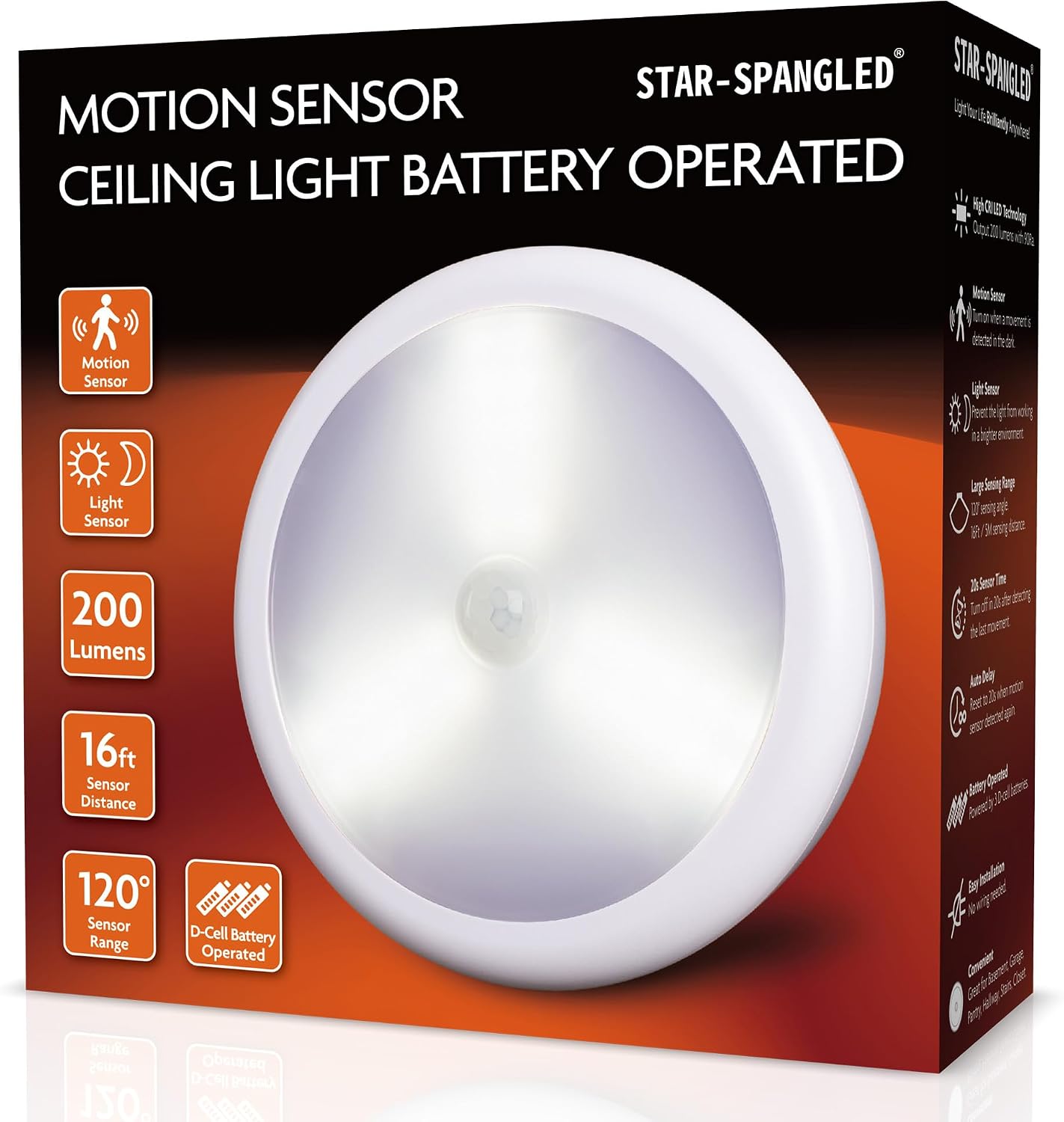 Lámpara techo sensor movimiento 6.3pulg interior con pilas AA/D