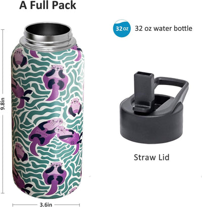Botella agua acero inox 32oz con popote para viaje