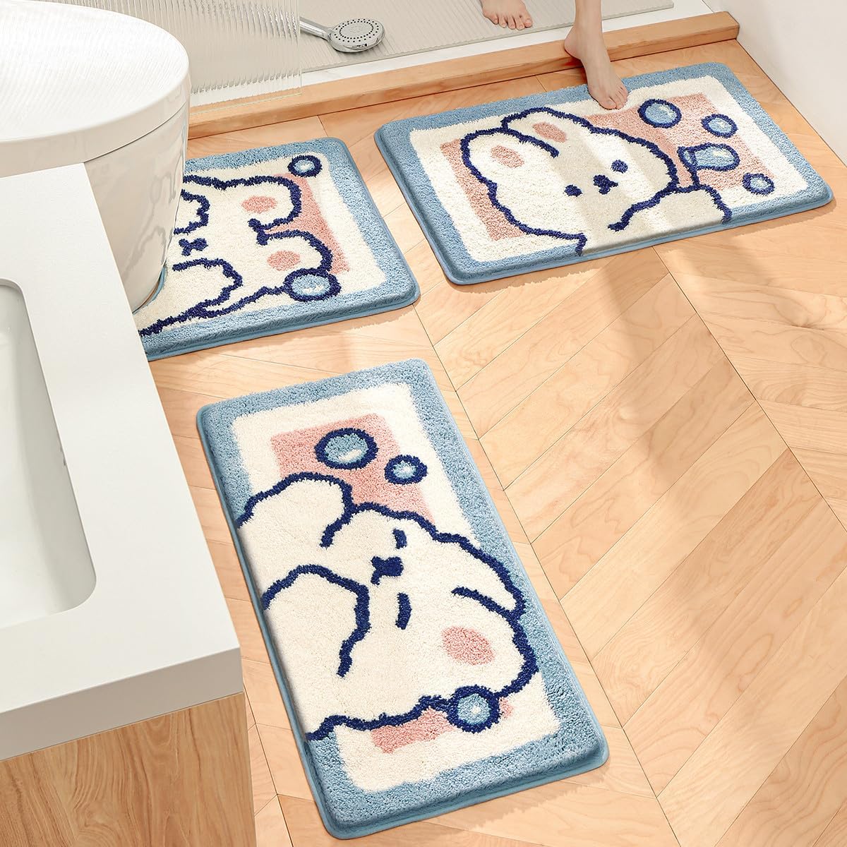 Alfombra baño conejo antiderrap 16x31"