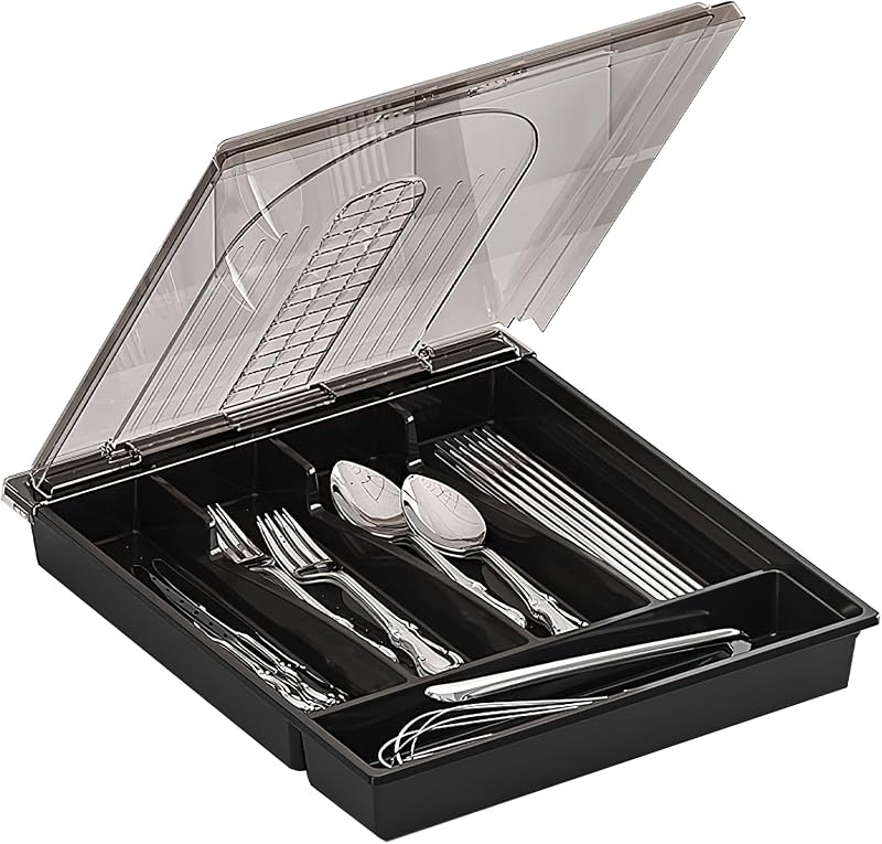 Organiz. cubiertos cajón cocina 5 compartimentos negro