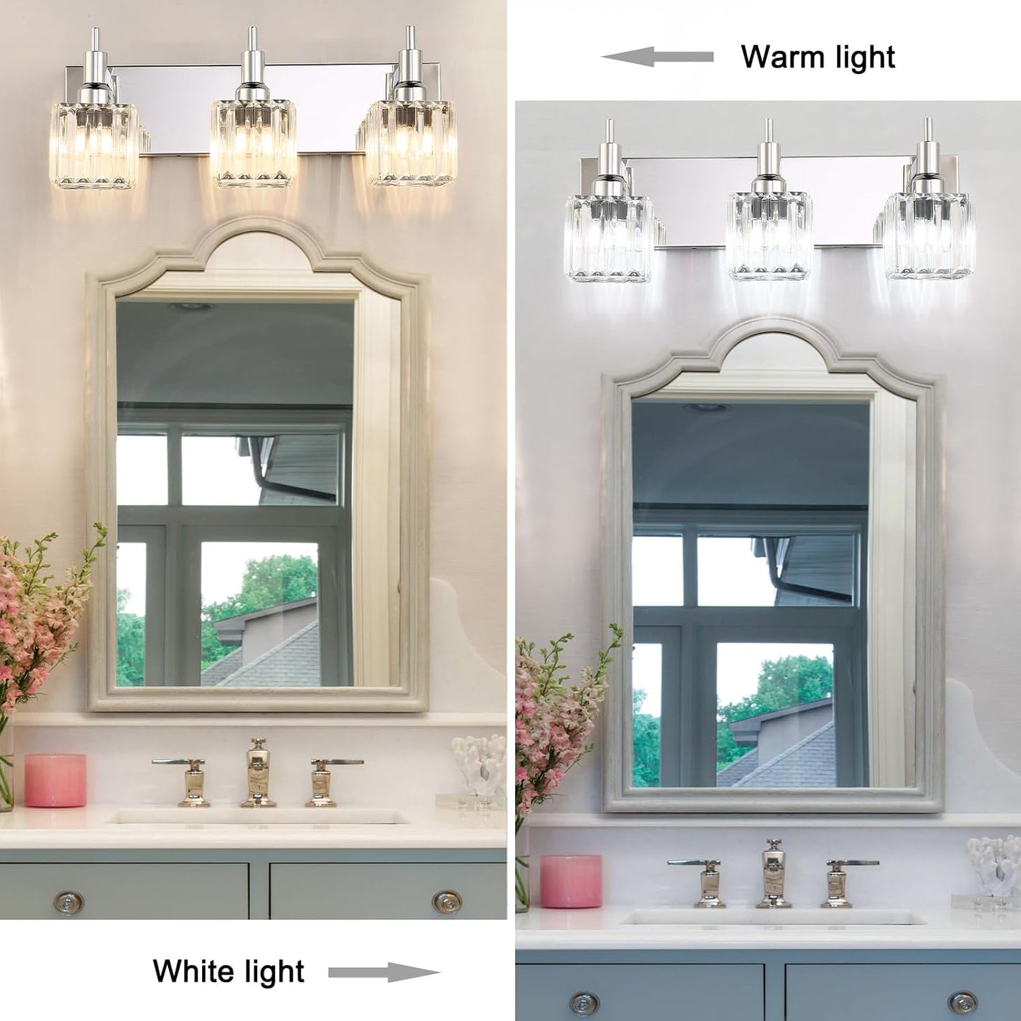Luz de cristal para tocador de baño 3 luces cromada