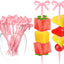 30 Pzas Brochetas Acrílico Lazo Rosa para Frutas y Aperitivos