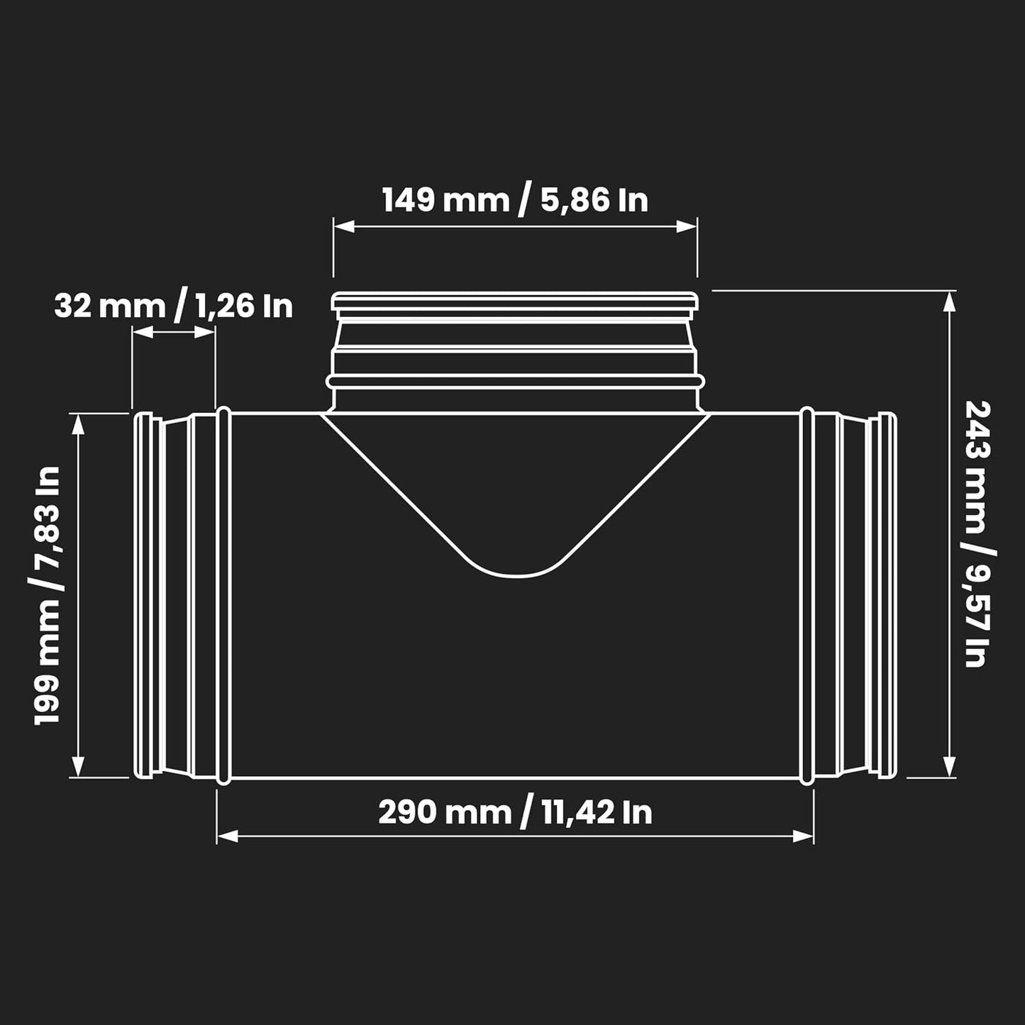 Divisor conducto 8pulg a 90° y 6pulg para ventilador