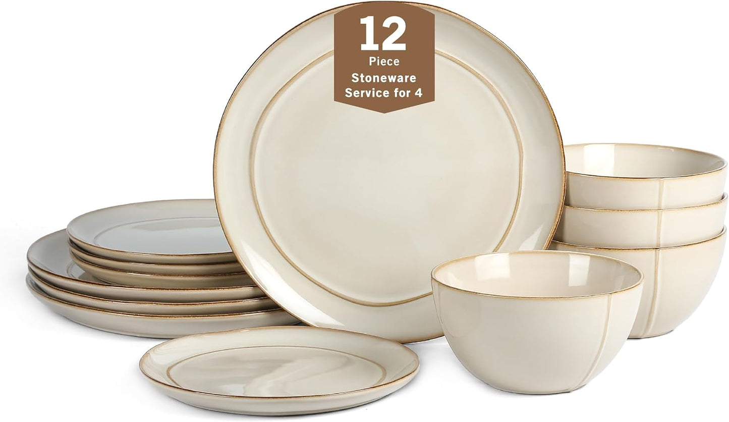 Set 12 Pzas Vajilla Gres Beige para 4 Apto Lavavajillas
