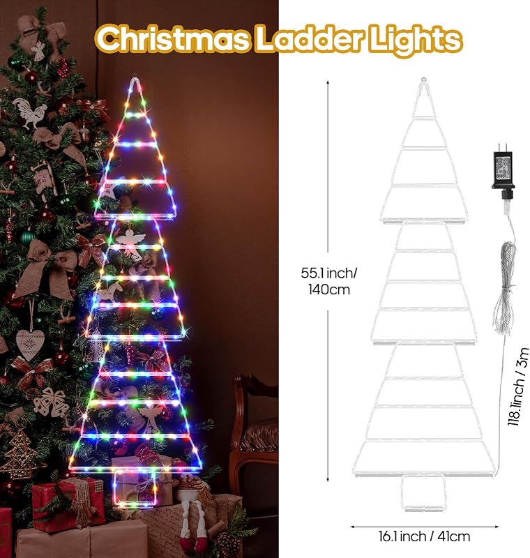 Luces LED escalera Navidad 4.6" control remoto IP65 8 modos