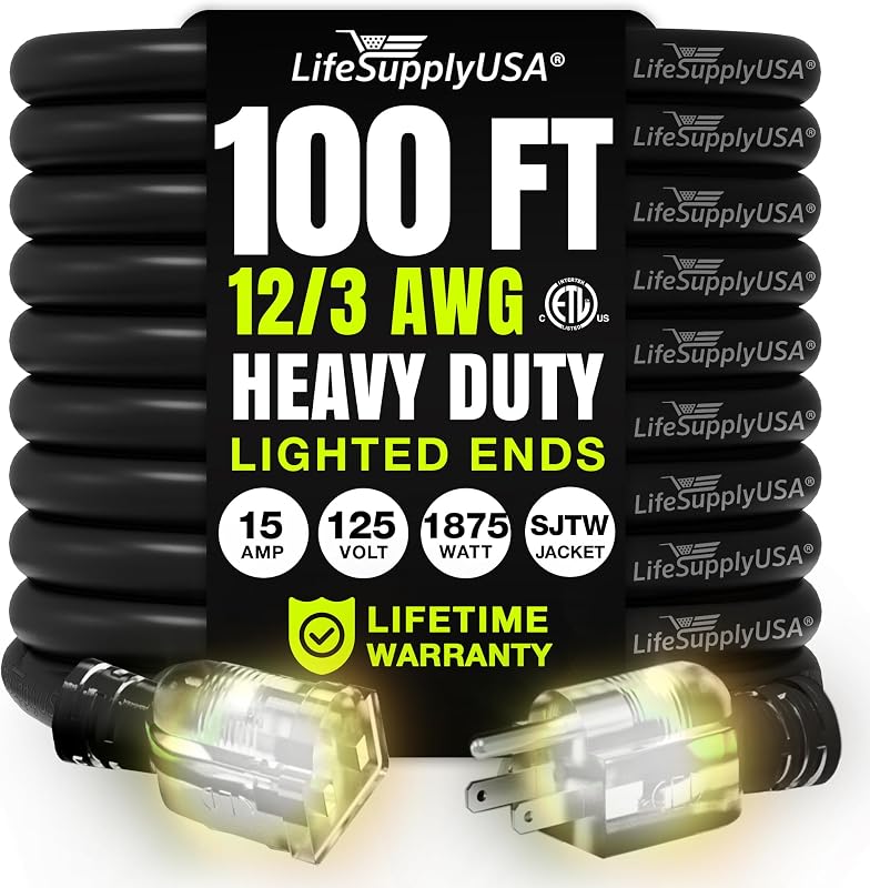 Cable extensión 100ft 12/3 SJTW impermeable 15A 125V