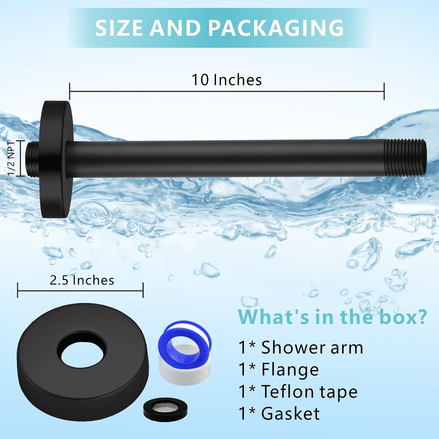 Brazo ducha 10pulg negro mate repuesto techo