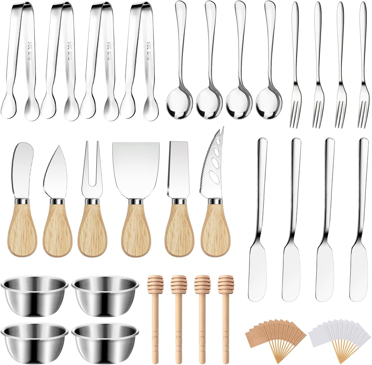Set accesorios tablero charcutería cuchillos pinzas
