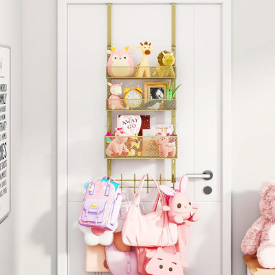 Organizador puerta 4 niveles 12 ganchos acero inox dorado