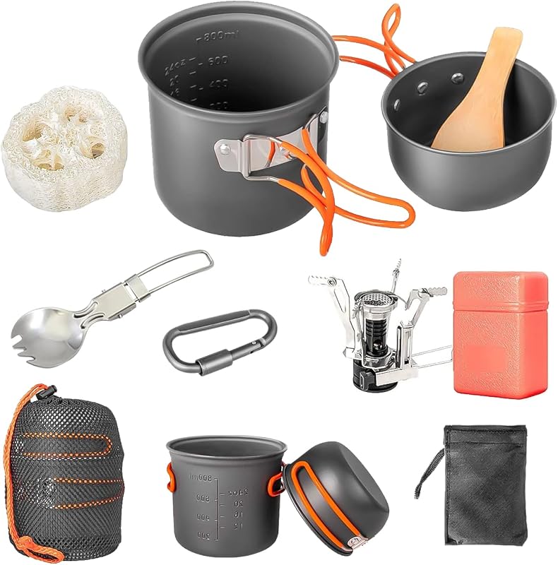 Juego utensilios cocina camping antiadherentes plegables ligeros