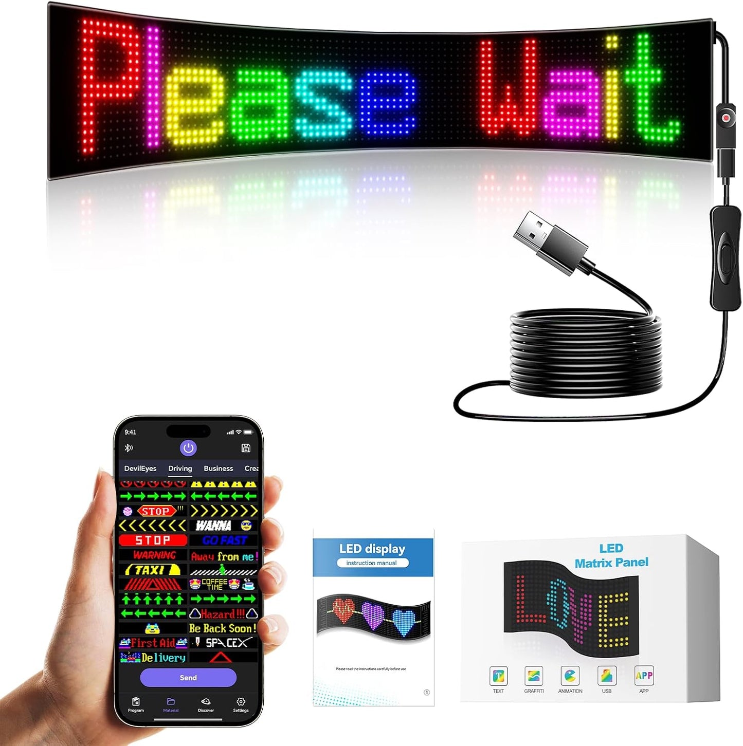 Letrero LED para auto parabrisas personalizable USB 5V