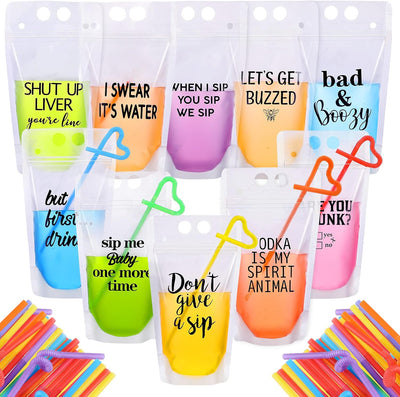Set 30 bolsas bebida con pajita transparente para fiestas