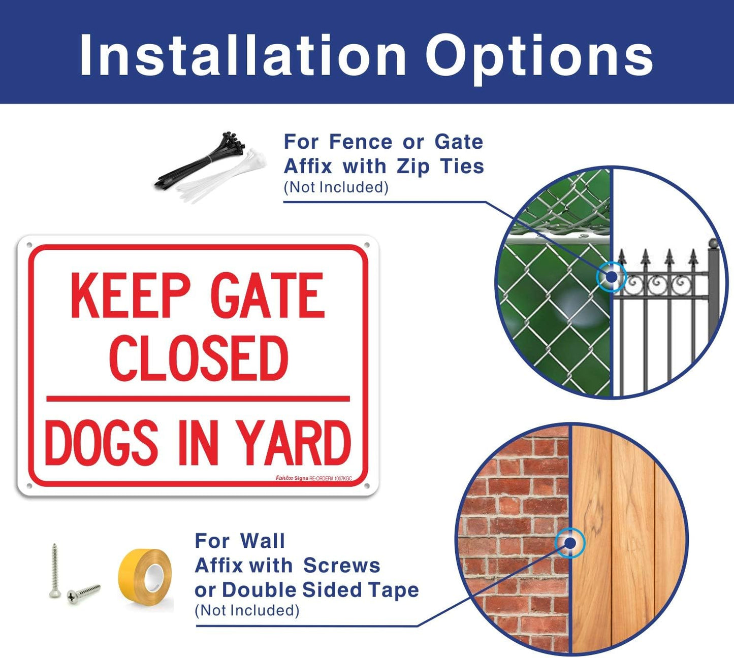 Letrero aluminio .040 10x7" inglés Keep Gate Closed Dog Yard