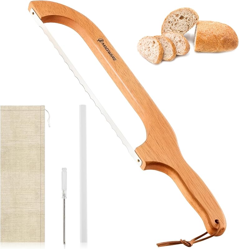 Cuchillo pan masa madre afilado rebanar roble natural