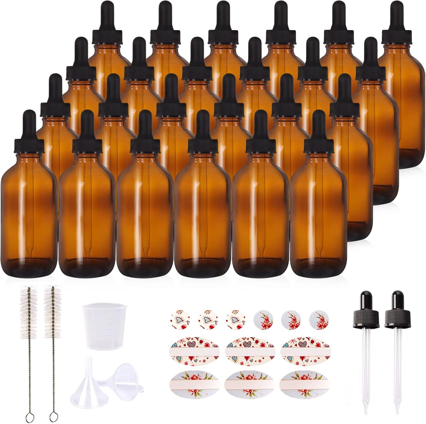 24 Botellas Vidrio Ámbar 4oz Cuentagotas