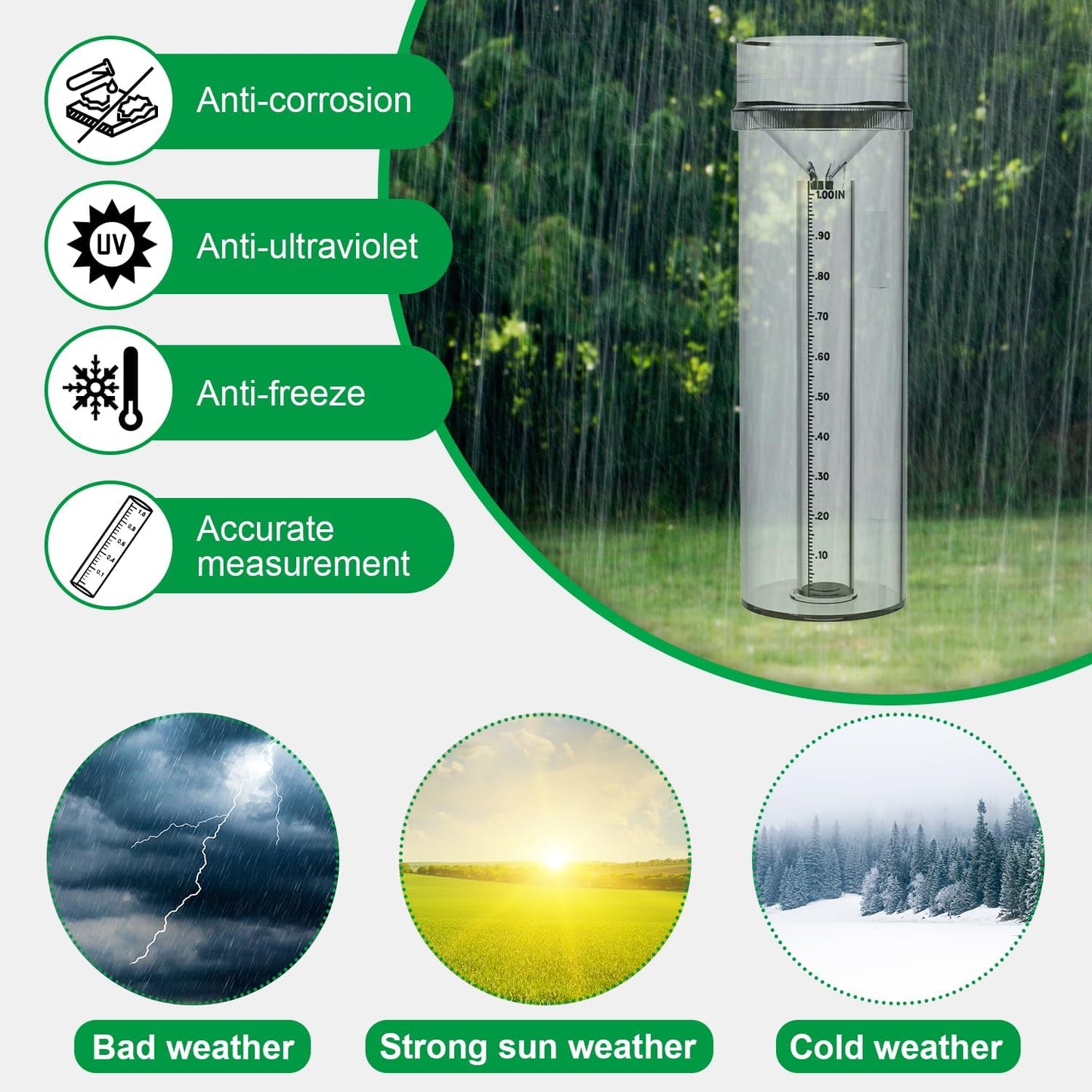 Medidor lluvia exterior 0.01pulg soporte granja jardín