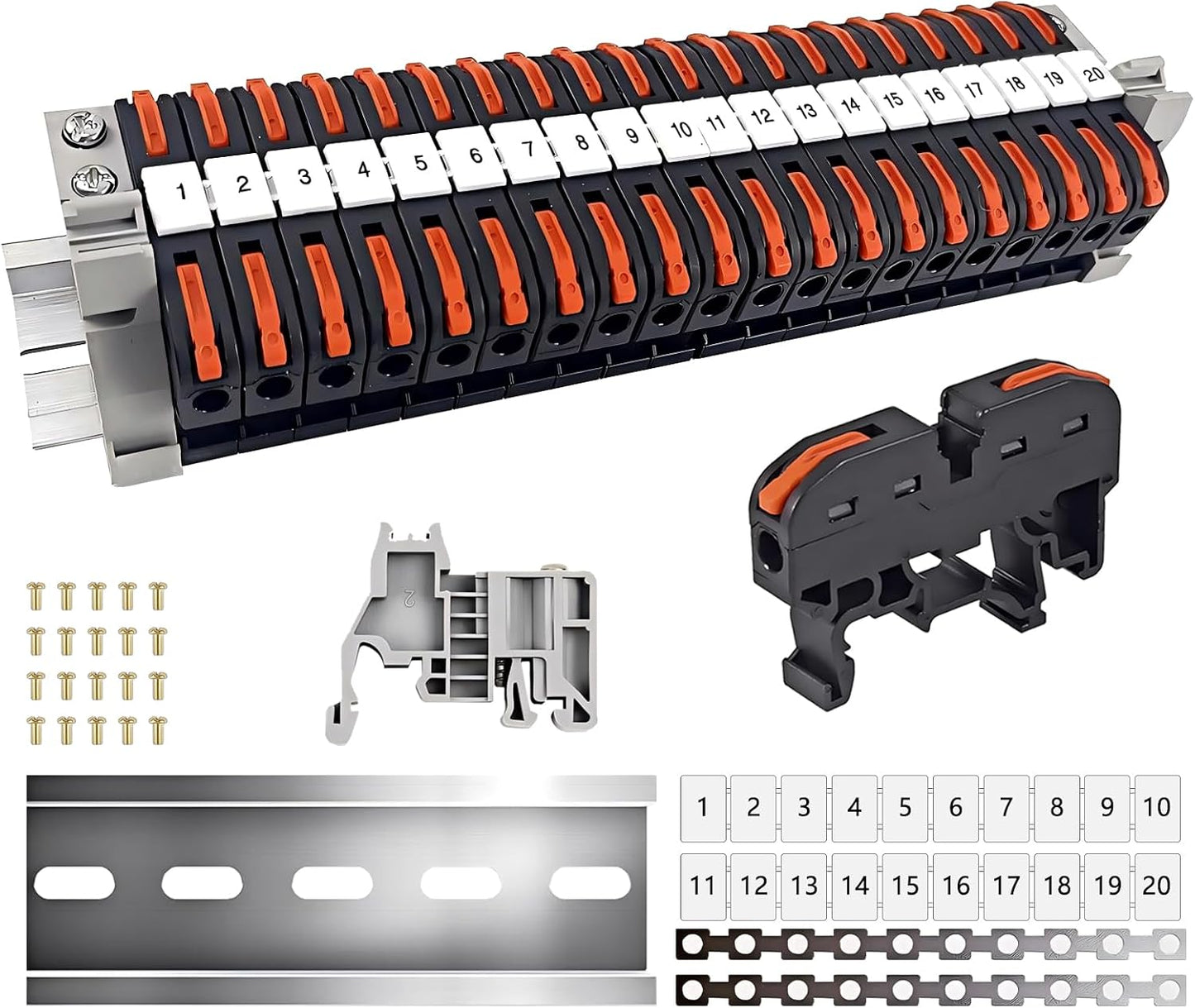 Kit 20 Bloques Riel DIN Conector Cable 28-12 AWG