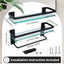2 Pzas Estante Baño Vidrio con Barra 15.7x4.7" Negro
