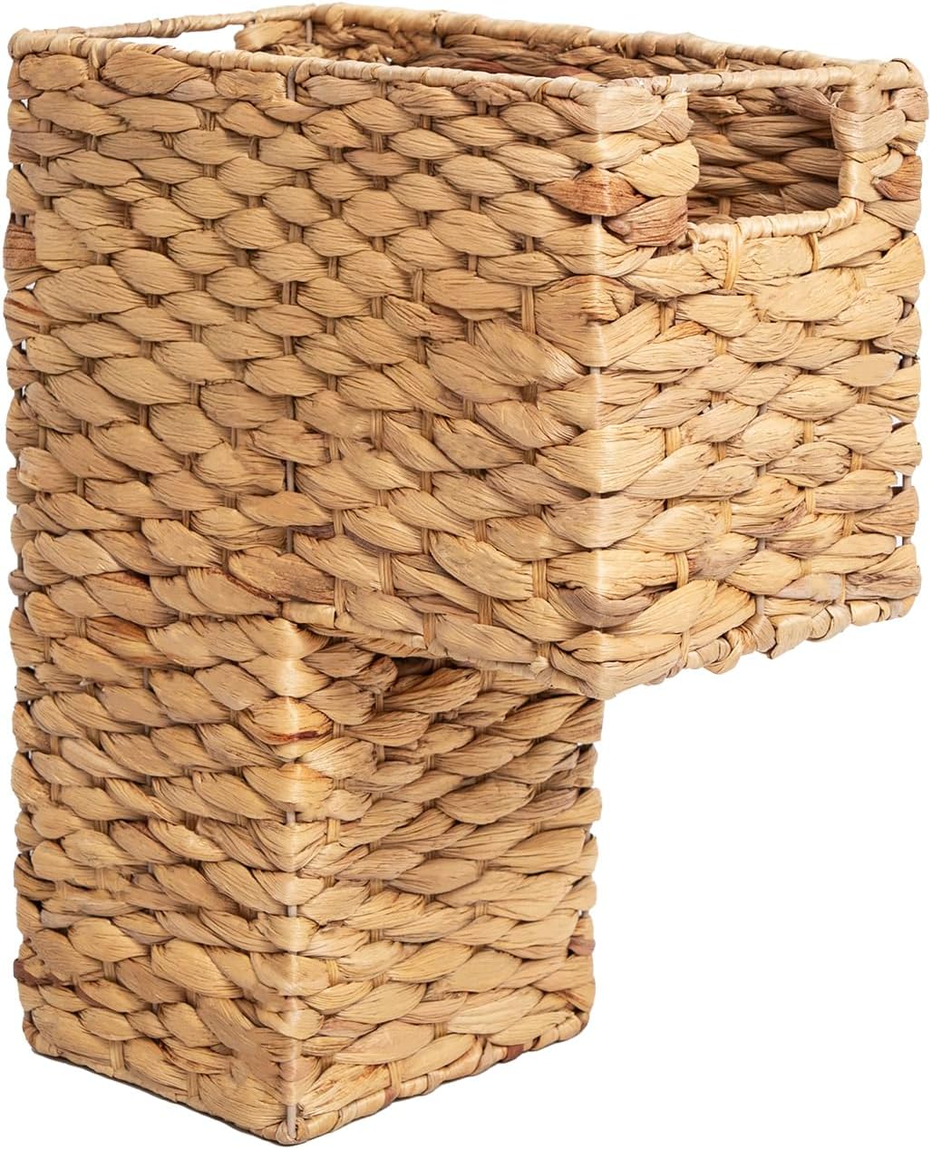 Cesta escalera con asas tejida jacinto de agua