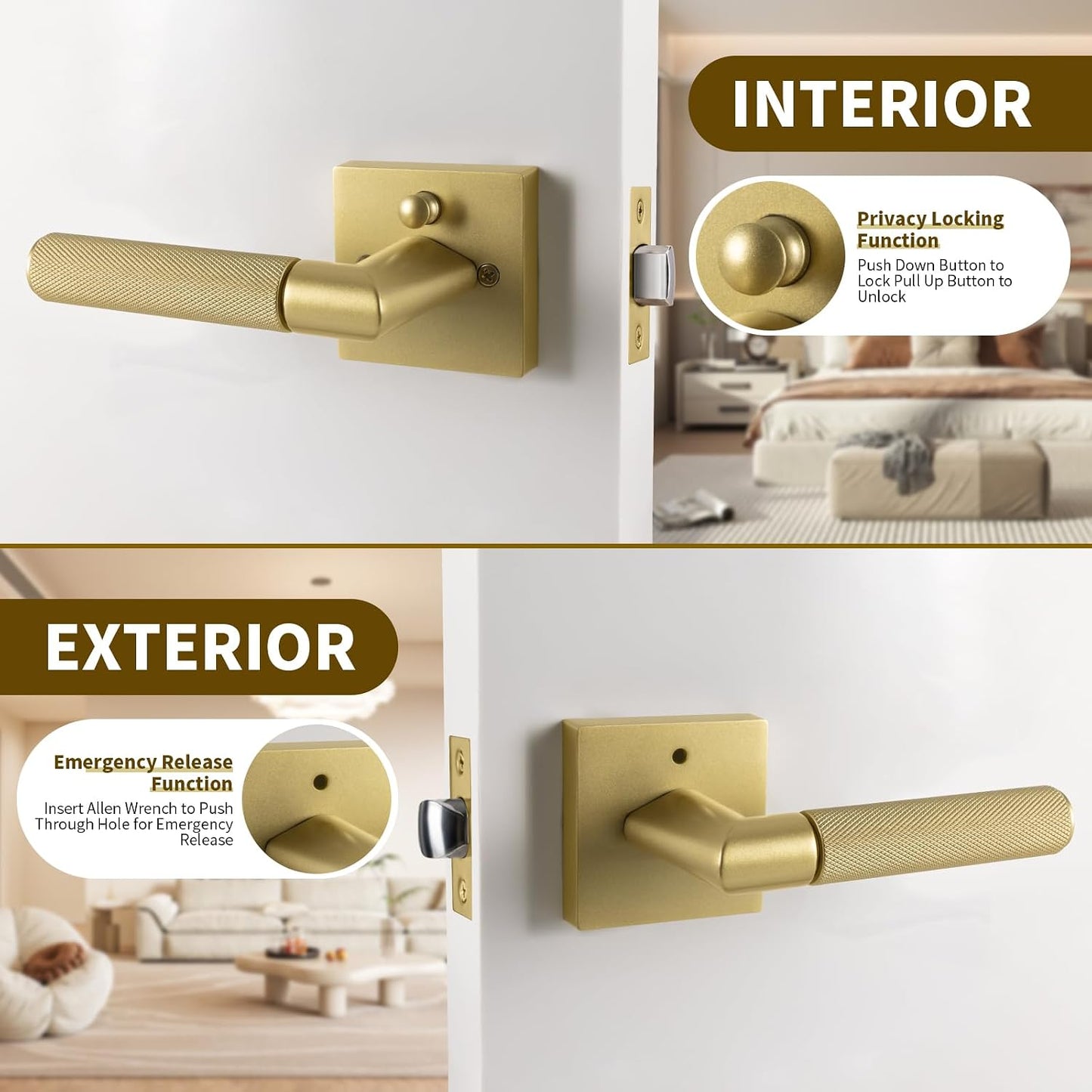 Manija puerta privacidad interior dorada satinada