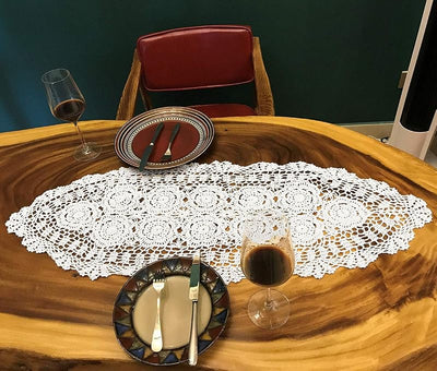 Pasillos de mesa algodón ganchillo blanco 16x35pulg