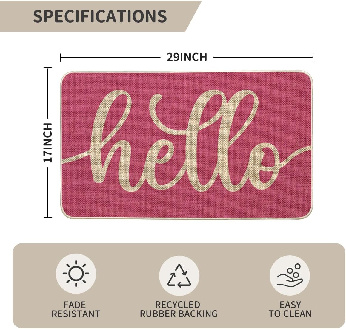 Felpudo Hello Spring rosa 17x29" interior y exterior