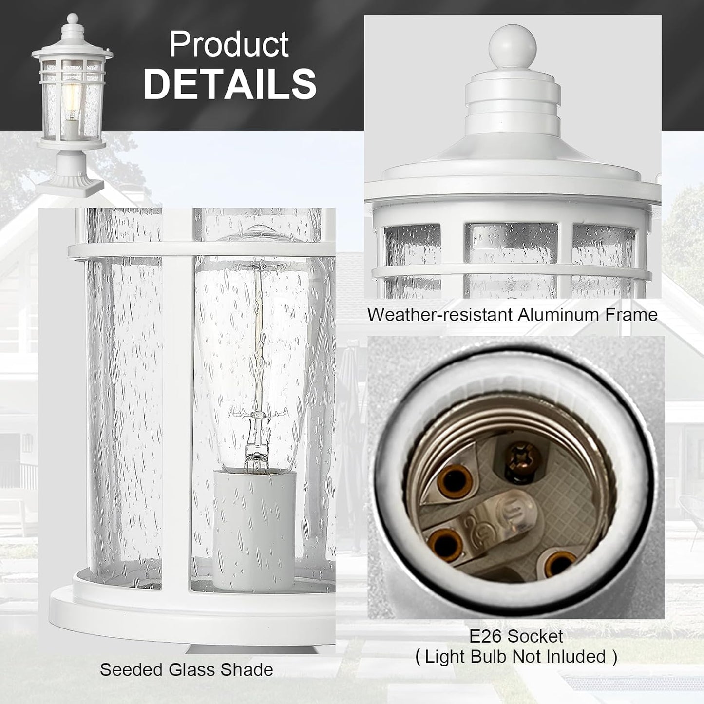 Poste luz exterior aluminio impermeable 17" vidrio